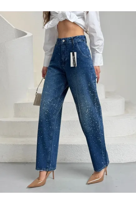 Likrasız Taşlı Balon Jean