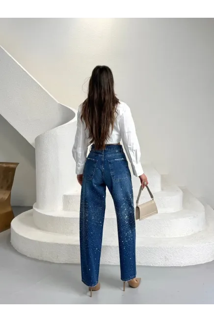 Likrasız Taşlı Balon Jean