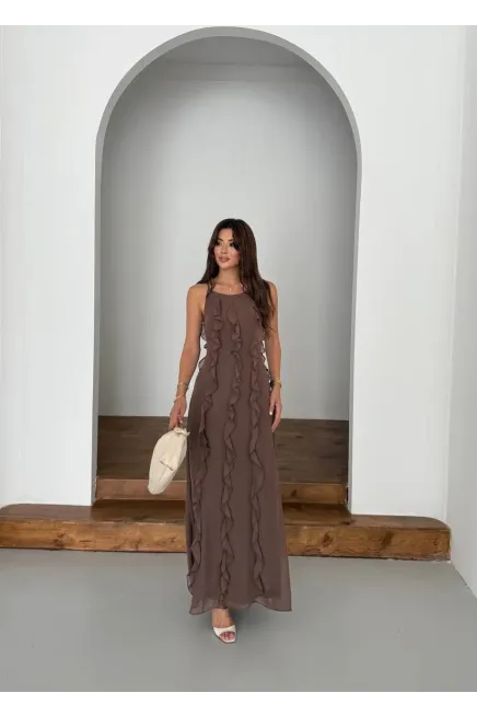 Maxi Boy Fırfır Detaylı Şifon Elbise