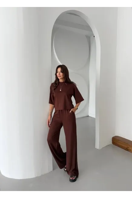 Modal Kumaş Alt Üst Kısa Kol Basic Takım Kahve