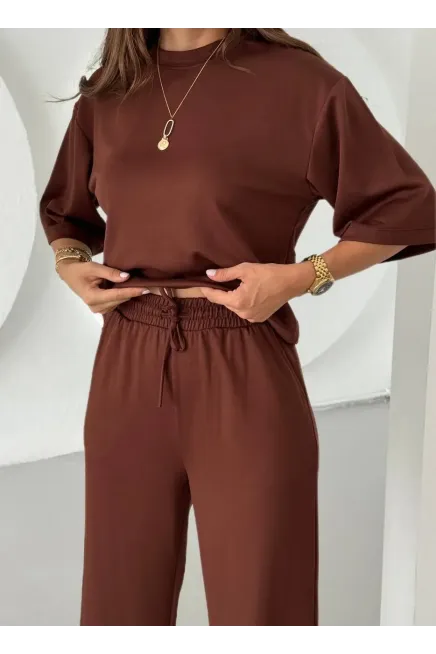 Modal Kumaş Alt Üst Kısa Kol Basic Takım Kahve