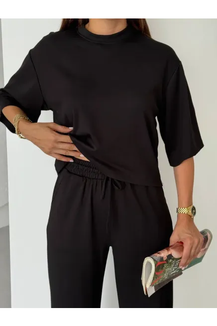 Modal Kumaş Alt Üst Kısa Kol Basic Takım Siyah
