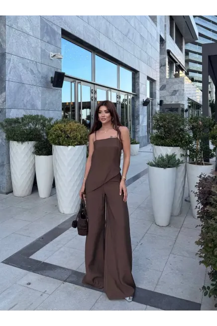 Modal Kumaş Asimetreik Kesim Alt Üst Takım Kahve