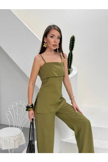 Modal Kumaş Askılı Bluz Alt Üst Takım Haki