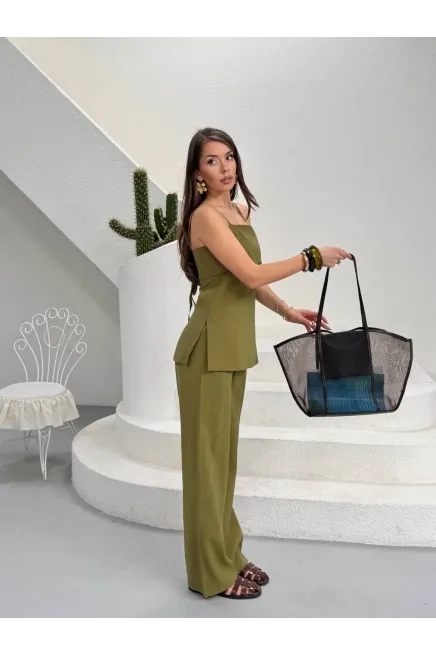 Modal Kumaş Askılı Bluz Alt Üst Takım Haki