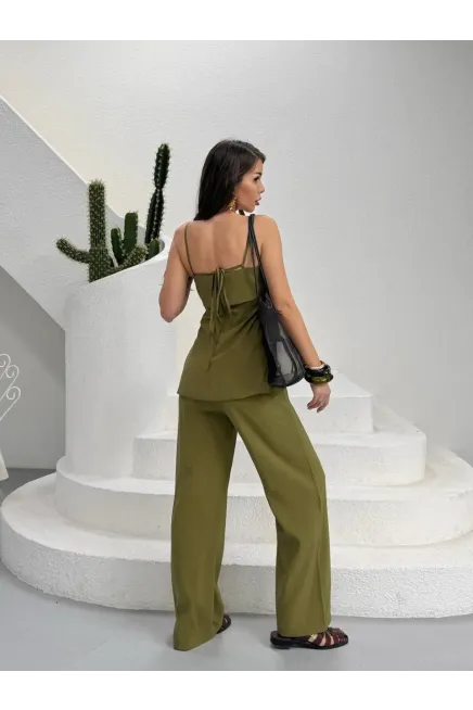 Modal Kumaş Askılı Bluz Alt Üst Takım Haki