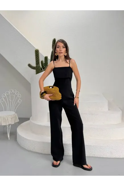 Modal Kumaş Askılı Bluz Alt Üst Takım Siyah