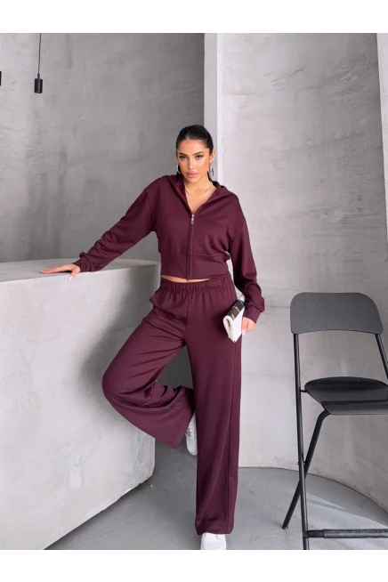 Modal Kumaş Crop Üst Eşofman Takım Bordo