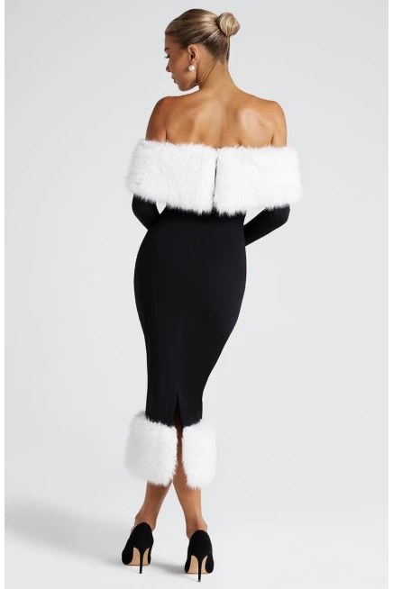 Modal Kumaş Kürk Detaylı Maxi Elbise