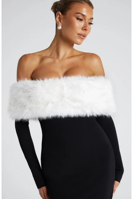 Modal Kumaş Kürk Detaylı Maxi Elbise