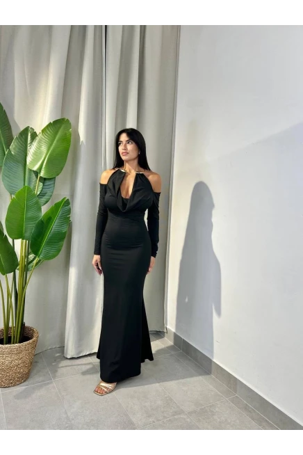 Modal Kumaş Likralı Aksesuar Detay Maxi Elbise