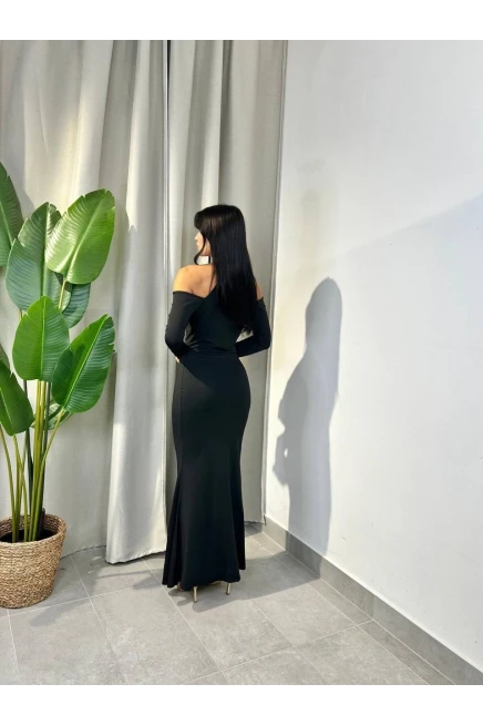 Modal Kumaş Likralı Aksesuar Detay Maxi Elbise