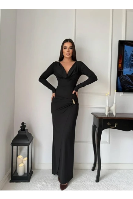 Modal Kumaş Metal Aksesuar Detay Maxi Elbise