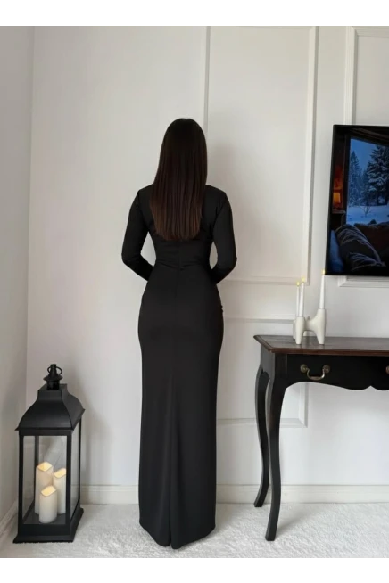 Modal Kumaş Metal Aksesuar Detay Maxi Elbise