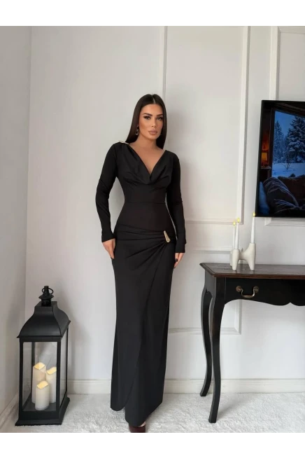 Modal Kumaş Metal Aksesuar Detay Maxi Elbise