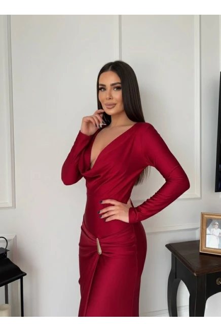 Modal Kumaş Metal Aksesuar Detay Maxi Elbise