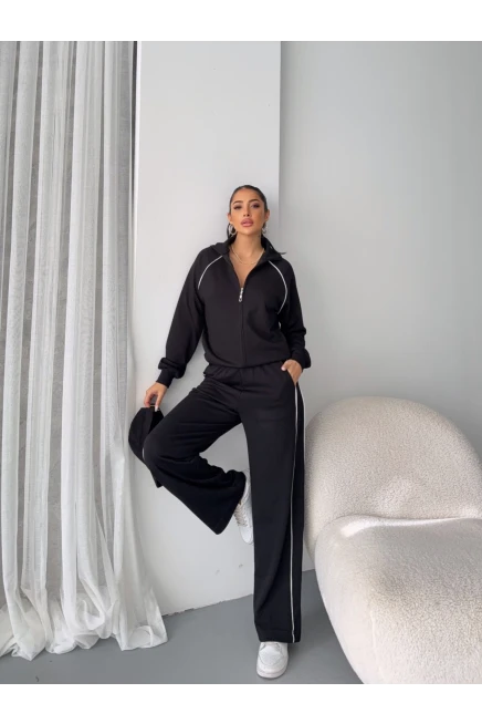 Modal Kumaş Şerit Detaylı Takım Siyah