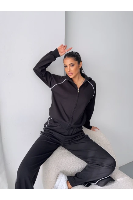 Modal Kumaş Şerit Detaylı Takım Siyah