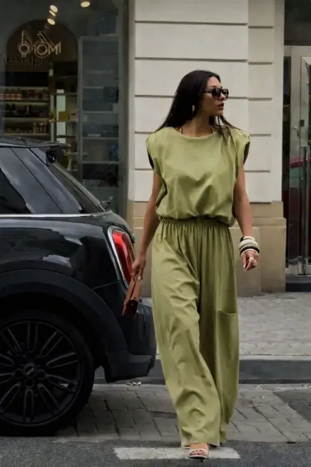 Modal Kumaş Sırt Dekolte Detay Alt Üst Tasarım Takım Haki