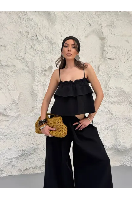 Müslin Kumaş Pantalon ve Askılı Bluz Alt Üst Takım