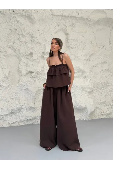 Müslin Kumaş Pantalon ve Askılı Bluz Alt Üst Takım