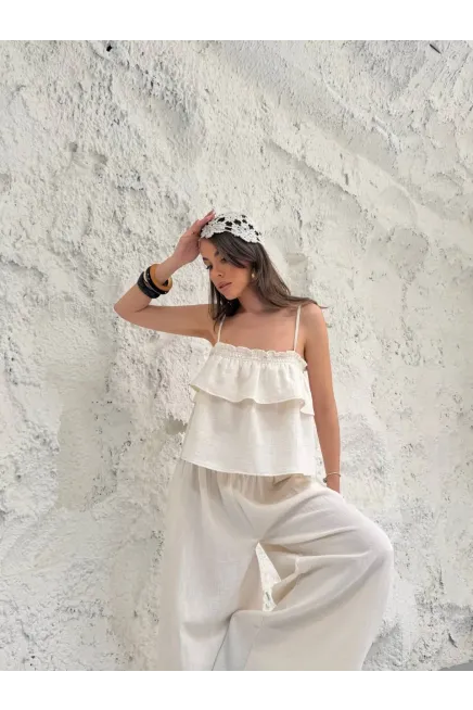 Müslin Kumaş Pantalon ve Askılı Bluz Alt Üst Takım
