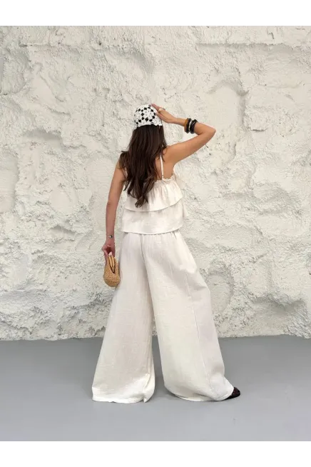 Müslin Kumaş Pantalon ve Askılı Bluz Alt Üst Takım
