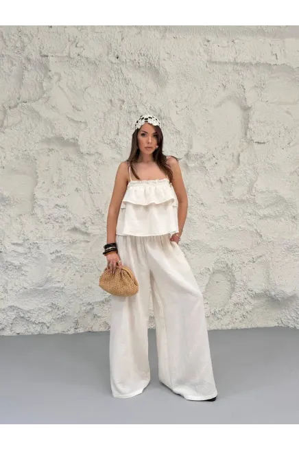 Müslin Kumaş Pantalon ve Askılı Bluz Alt Üst Takım