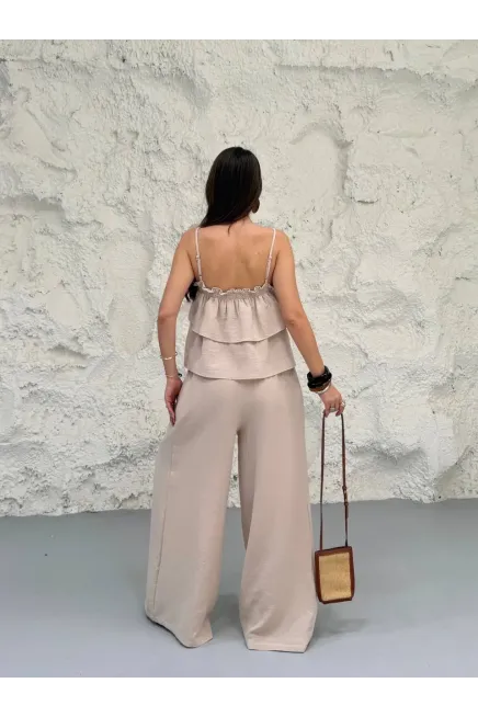 Müslin Kumaş Pantalon ve Askılı Bluz Alt Üst Takım