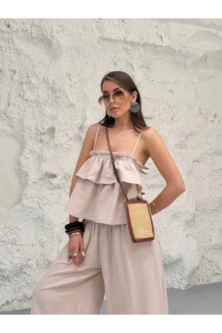 Müslin Kumaş Pantalon ve Askılı Bluz Alt Üst Takım