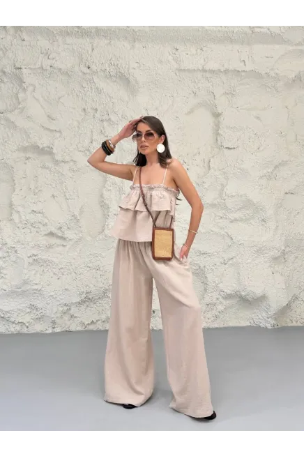 Müslin Kumaş Pantalon ve Askılı Bluz Alt Üst Takım