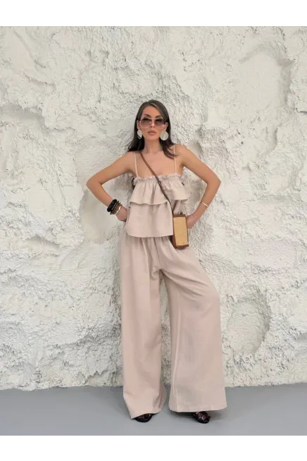 Müslin Kumaş Pantalon ve Askılı Bluz Alt Üst Takım