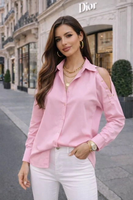 Omuz Çıtçıt Detaylı Poplin Gömlek