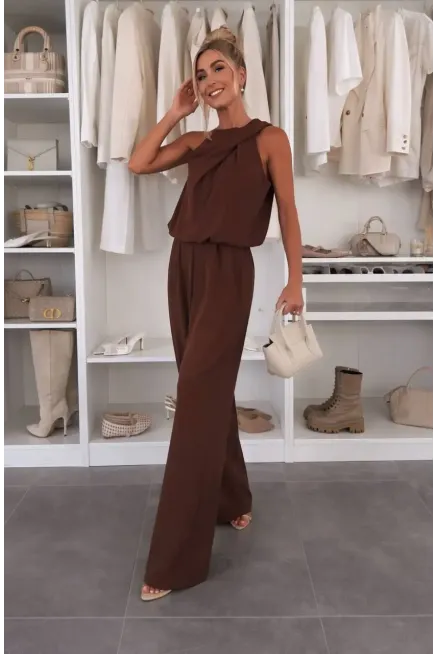 Önü Detaylı Bluz ve Pantalon Alt Üst Takım Kahve