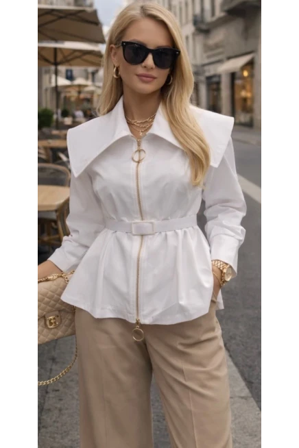 Pelerin Yaka Kemer Detaylı Gömlek