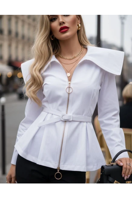 Pelerin Yaka Kemer Detaylı Gömlek