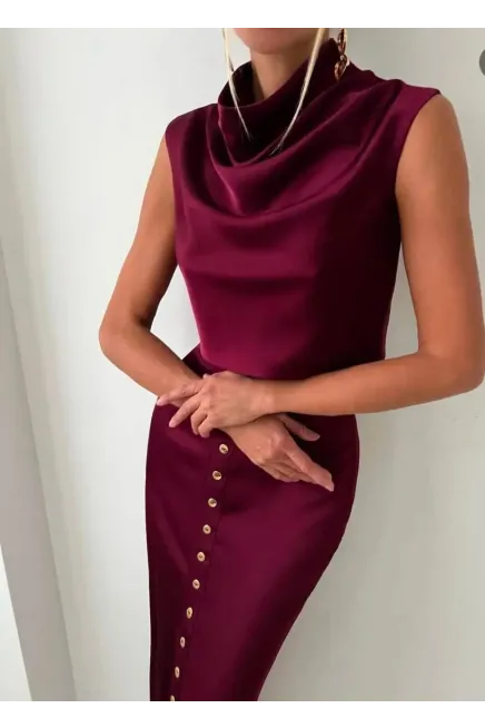 Saten Kumaş Özel İşleme Düğme Detaylı Takım