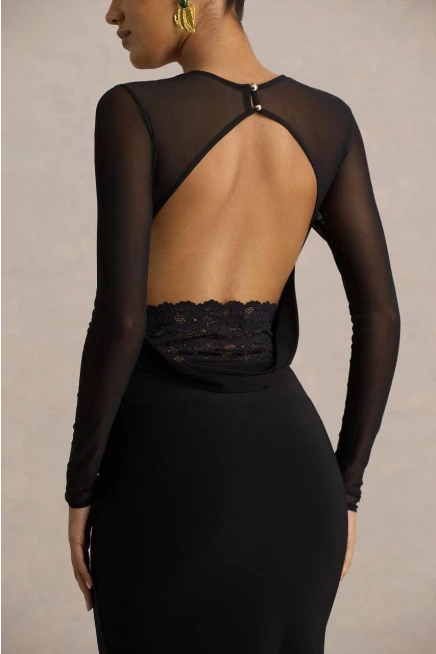 Sırt Dantel Detaylı Maxi Boy Elbise