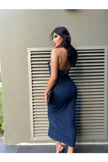 Sırt Dekolte Yakalı Kot Elbise