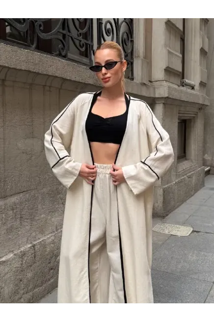 Siyah Çizgi Detaylı Kimono Pantalon Takım