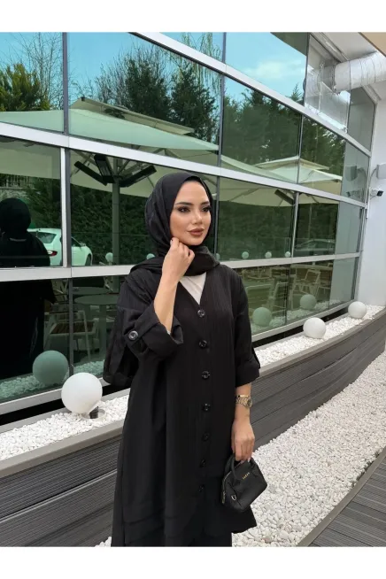 Siyah Keten Gömlek Alt Üst Takım
