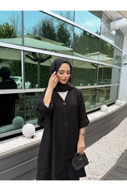 Siyah Keten Gömlek Alt Üst Takım