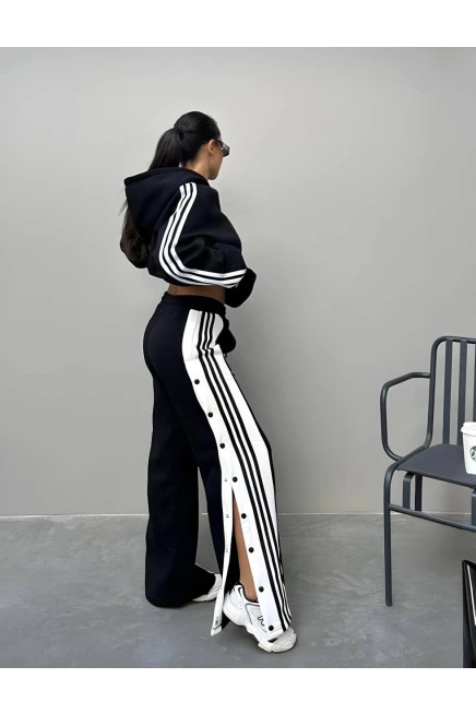 Skuba Kumaş Yanları Çıtçıtlı Takım Siyah