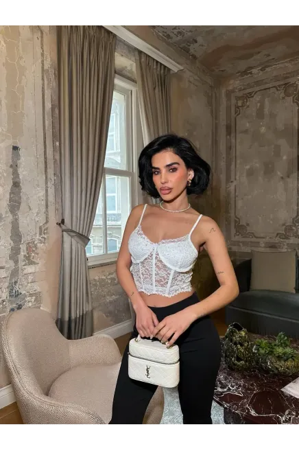 Taş Detay Dantel Crop Büstiyer