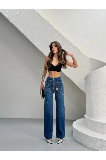 Taşlı Straight Fit Jeans