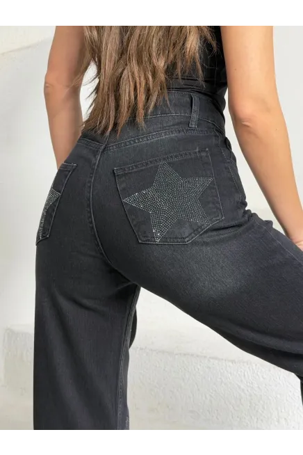 Tik Likra Yıldız Taşlı Straight Fit Jeans