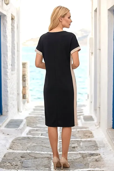 Siyah Yanları Beyaz Şeritli Oysho Elbise