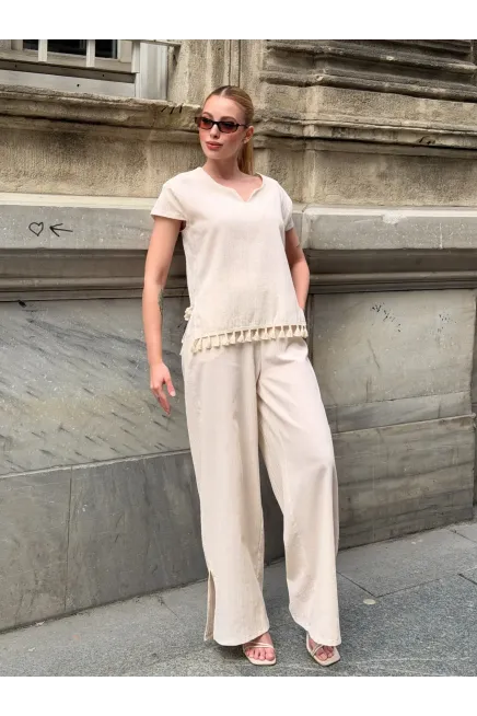 Yarım Kol Altı Püsküllü Keten Takım