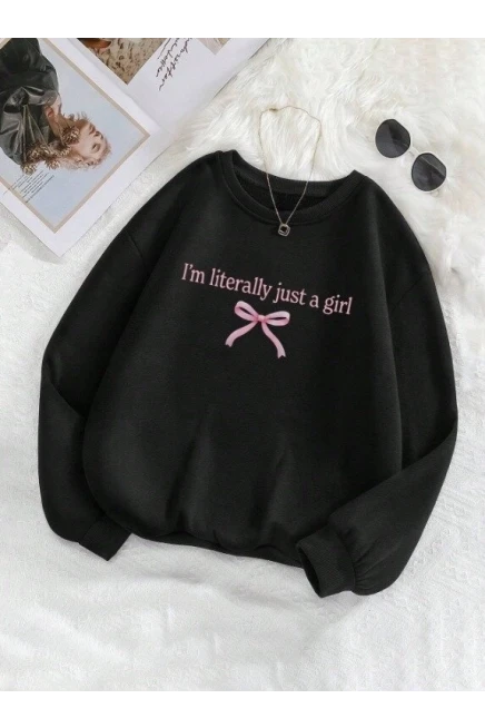 Yazı Baskılı Oversize Üç İplik Sweatshirt