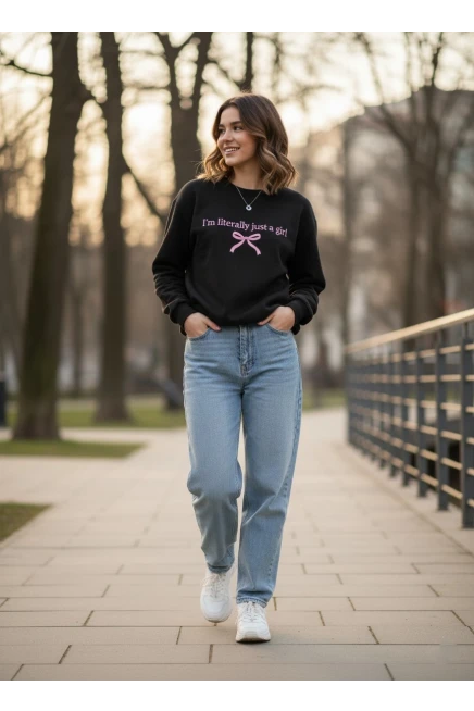 Yazı Baskılı Oversize Üç İplik Sweatshirt